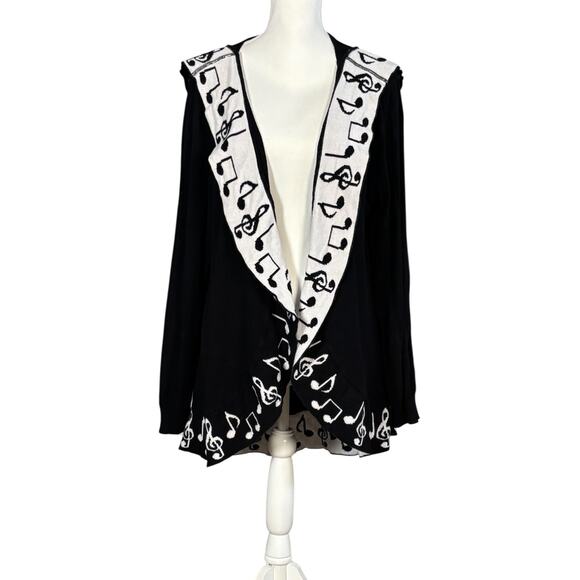 Hot Topic Music Note Hooded Flyaway Cardigan Size 2X Black White - Picture 2 of 11
